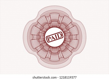 Red rosette (money style emblem) with paid icon inside