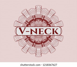 Red rosette (money style emblem) with text V-neck inside