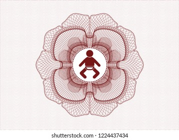 Red rosette or money style emblem with baby icon inside