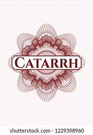 Red rosette or money style emblem with text Catarrh inside