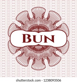Red rosette (money style emblem) with text Bun inside