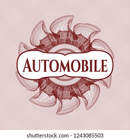Red rosette (money style emblem) with text Automobile inside