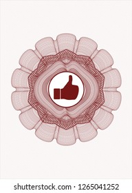 Red rosette (money style emblem) with like icon inside