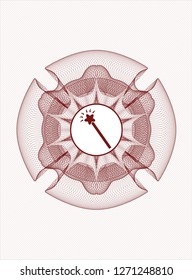 Red rosette (money style emblem) with magic stick icon inside