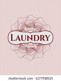 Red rosette (money style emblem) with text Laundry inside