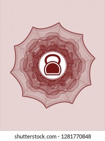 Red rosette or money style emblem with kettlebell icon inside