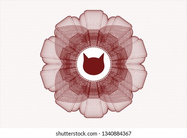 Red rosette (money style emblem) with cat face icon inside
