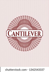 Red rosette (money style emblem) with text Cantilever inside