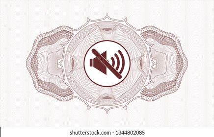 Red rosette (money style emblem) with mute icon inside