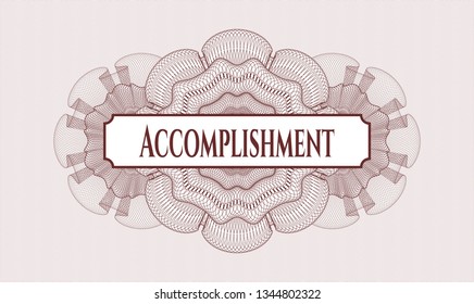 Red rosette (money style emblem) with text Accomplishment inside