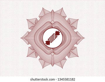 Red rosette (money style emblem) with candy icon inside