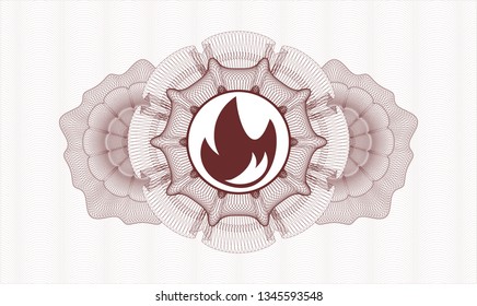 Red rosette (money style emblem) with fire icon inside