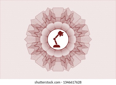 Red rosette or money style emblem with desk lamp icon inside