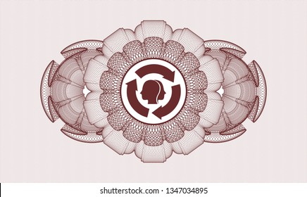 Red rosette or money style emblem with brain storm icon inside
