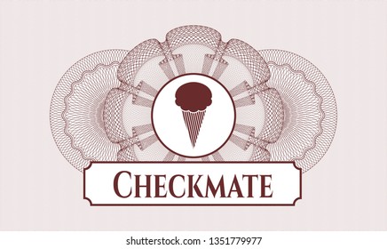 Red rosette (money style emblem) with ice cream icon and Checkmate text inside