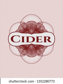 Red rosette (money style emblem) with text Cider inside