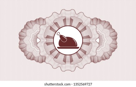 Red rosette (money style emblem) with chicken dish icon inside
