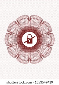 Red rosette or money style emblem with inaccessible icon inside