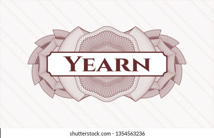 Red rosette or money style emblem with text Yearn inside