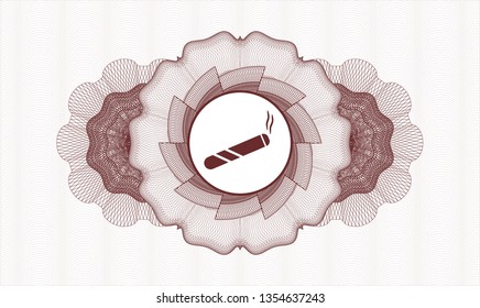 Red rosette (money style emblem) with joint, cigarette icon inside