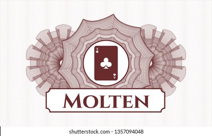 Red rosette (money style emblem) with ace of clover icon and Molten text inside