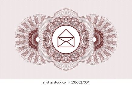Red rosette or money style emblem with envelope icon inside