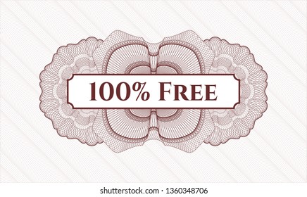 Red rosette or money style emblem with text 100% Free inside