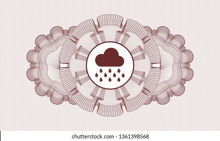 Red rosette or money style emblem with rain icon inside