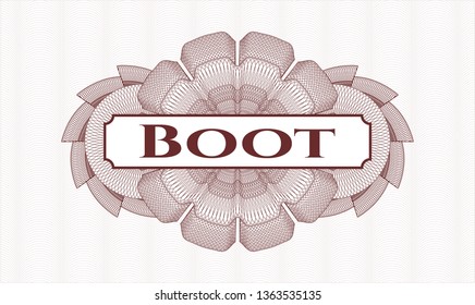 Red rosette or money style emblem with text Boot inside