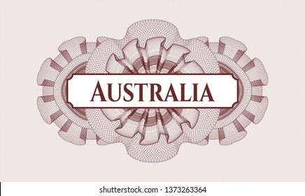 Red rosette or money style emblem with text Australia inside