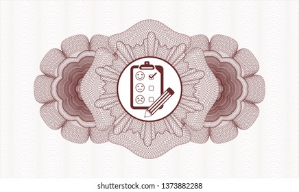 Red rosette (money style emblem) with customer feedback icon inside