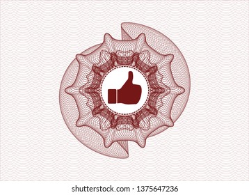 Red rosette (money style emblem) with like icon inside