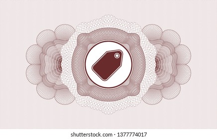 Red rosette (money style emblem) with tag icon inside