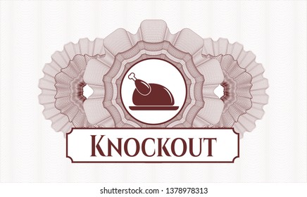 Red rosette (money style emblem) with chicken dish icon and Knockout text inside