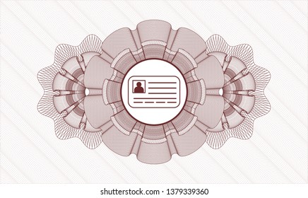 Red rosette or money style emblem with identification card icon inside