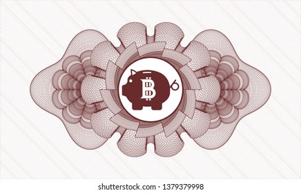 Red rosette or money style emblem with bitcoin piggy bank icon inside