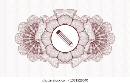 Red rosette or money style emblem with pencil icon inside