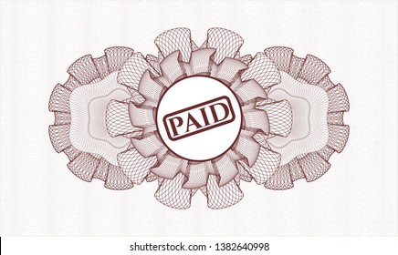 Red rosette (money style emblem) with paid icon inside
