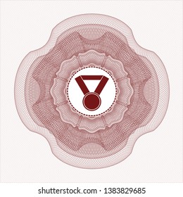 Red rosette (money style emblem) with medal icon inside