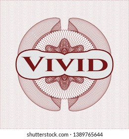 Red rosette (money style emblem) with text Vivid inside