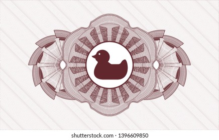 Red rosette (money style emblem) with rubber duck icon inside