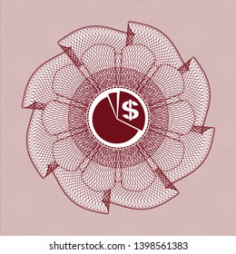 Red rosette or money style emblem with chart icon inside