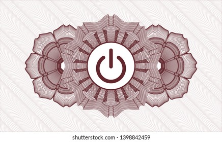 Red rosette (money style emblem) with power icon inside