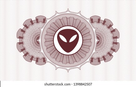 Red rosette (money style emblem) with alien icon inside