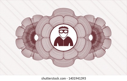Red rosette (money style emblem) with thief icon inside