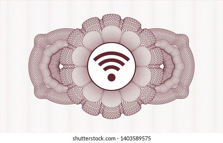 Red rosette or money style emblem with wifi signal icon inside