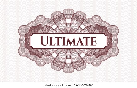 Red rosette (money style emblem) with text Ultimate inside