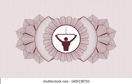 Red rosette (money style emblem) with lat pull down, exercise icon inside