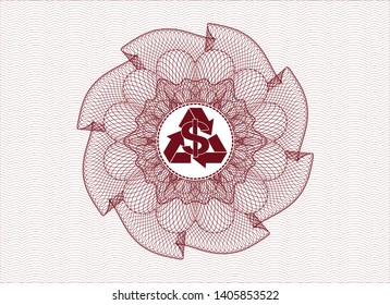 Red rosette (money style emblem) with recycling business icon inside