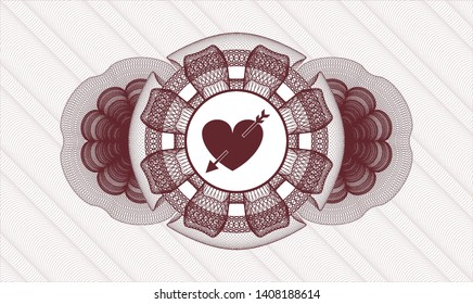 Red rosette (money style emblem) with heart with arrow icon inside